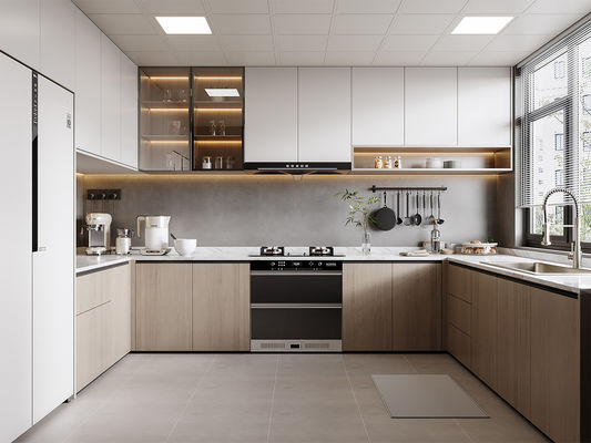 Particle Board Modern Kitchen Cabinet For Apartment With Quartz Countertop