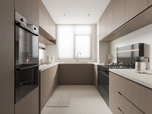 Particle Board Modern Kitchen Cabinet For Apartment With Quartz Countertop