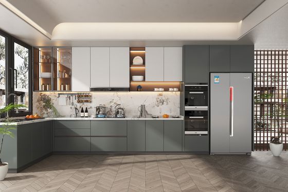 Particle Board Modern Kitchen Cabinet For Apartment With Quartz Countertop