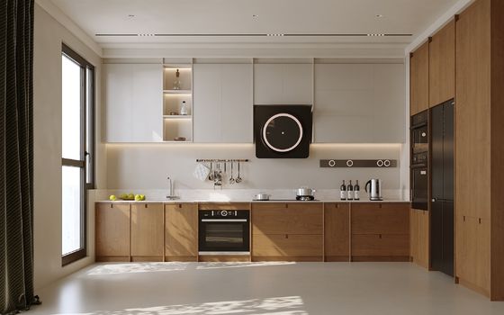 Ready Made Custom Furniture Small Wood Color Modular Oak Kitchen Cabinet Set