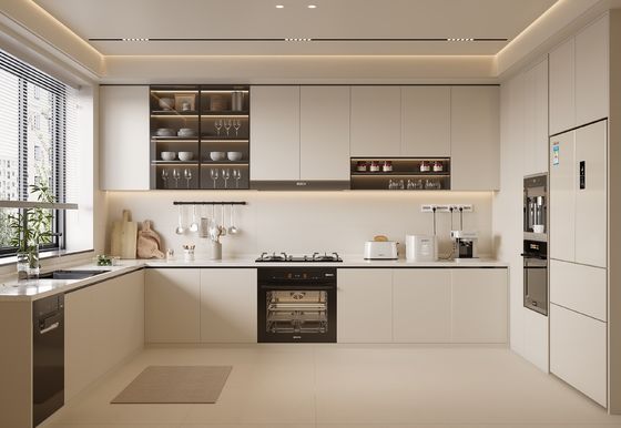 Modern Design White Color And Wood Kitchen Cabinets