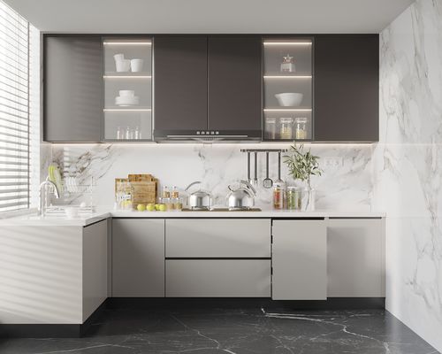 Modern Design White Color And Wood Kitchen Cabinets