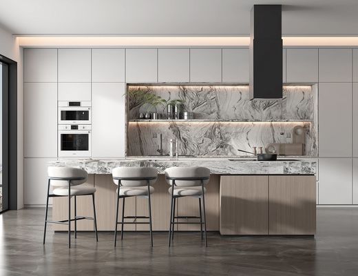 Matte Lacquer Finish Brown L&U Shape Wooden Furniture Of Kitchen Cupboard