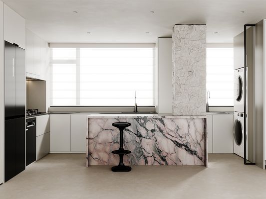 Modern Wood Grain Stone Surface Melamine Customized MDF Kitchen Cabinetry