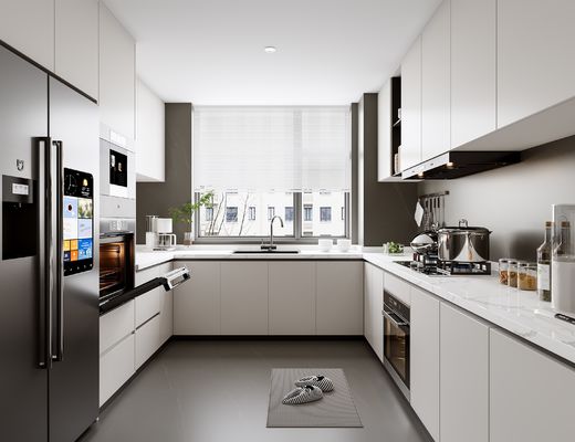 Modern Wood Grain Stone Surface Melamine Customized MDF Kitchen Cabinetry