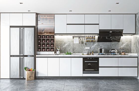 Modern Wood Grain Stone Surface Melamine Customized MDF Kitchen Cabinetry