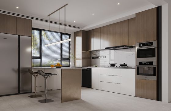 Modular Wood Finish Melamine Kitchen Furniture Custom Kitchen Cabinet