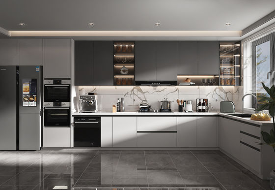 L Shape Furniture Lacquer Finished Kitchen Pantry Cabinet Design With Wall Cupboard