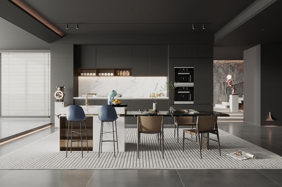 Quick Assembly Modern Grey Kitchen Cabinets Custom Design With Island