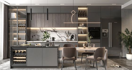 Quick Assembly Modern Grey Kitchen Cabinets Custom Design With Island