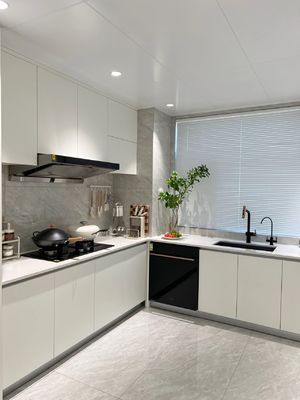 Flat Kitchen Cabinets Wall Mount Design Classic MDF PVC For Commercial projects