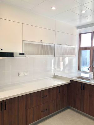 Flat Kitchen Cabinets Wall Mount Design Classic MDF PVC For Commercial projects