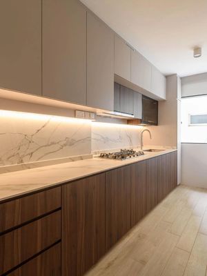 Flat Kitchen Cabinets Wall Mount Design Classic MDF PVC For Commercial projects