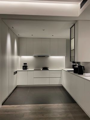 Chic Durable Modern High Gloss PVC Blister Door Wooden Luxury Kitchen Cabinet