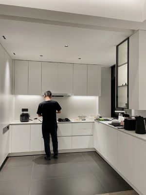 Chic Durable Modern High Gloss PVC Blister Door Wooden Luxury Kitchen Cabinet