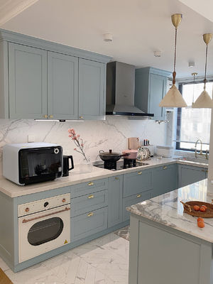 Simple Modern High Gross Lacquer Kitchen Cabinet With Marble Countertop
