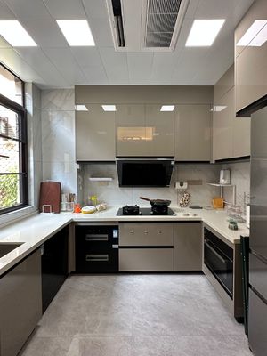 Kitchen Cabinet With 304 Ss Metal Countertops And Double Sinks For Hotel