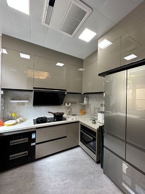 Kitchen Cabinet With 304 Ss Metal Countertops And Double Sinks For Hotel