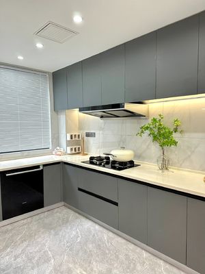 Kitchen Cabinet With 304 Ss Metal Countertops And Double Sinks For Hotel
