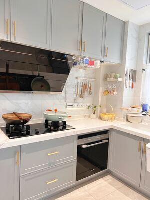 Apartment Modern Villa Furniture Melamine Kitchen Cabinet With Island