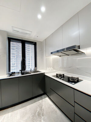 Affordable Price Grain MDF Door Panel With Dtc Hinge Wood Kitchen Cabinet