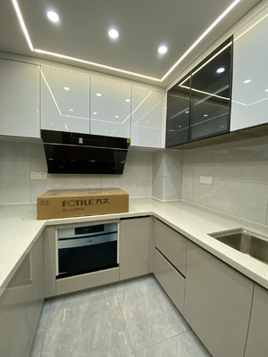 American Style U Shaped Contemporary Melamine Recessed Door Panel Kitchen Cabinet