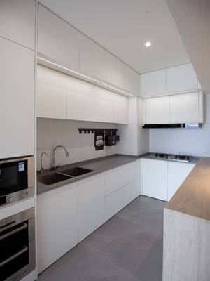 American Style U Shaped Contemporary Melamine Recessed Door Panel Kitchen Cabinet