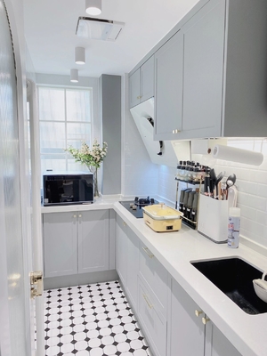 Contemporary Melamine Wood Grain Finish Island Kitchen Cabinet