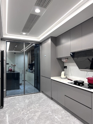Contemporary Melamine Wood Grain Finish Island Kitchen Cabinet
