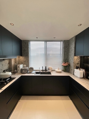 Contemporary Melamine Wood Grain Finish Island Kitchen Cabinet