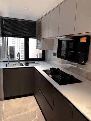 Contemporary Melamine Wood Grain Finish Island Kitchen Cabinet