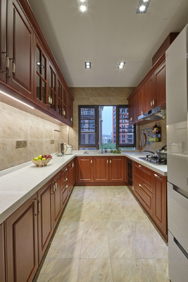 Lacquer Cupboard Wood Veneer Finished Kitchen Cabinet With Island