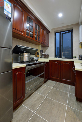 Lacquer Cupboard Wood Veneer Finished Kitchen Cabinet With Island
