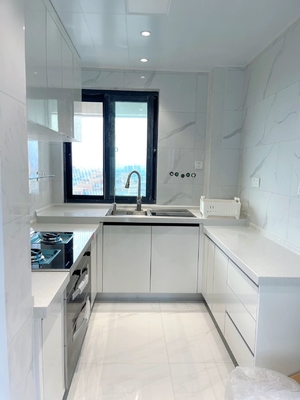 Modern Style Kitchen Cabinet Melamine Finished Wood Grain Design Cupboard