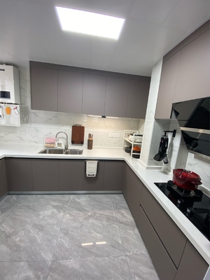 Laminated Melamine Finish Vertical Wood Grain Frameless Kitchen Cabinet For Home