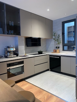 Manufacturer Apartment Wood Grain Modular Kitchen Cabinet Luxury Furniture