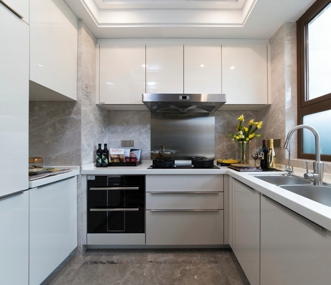 Kitchen Furniture Wooden Grain Laminates Modern Kitchen Cabinets With Island