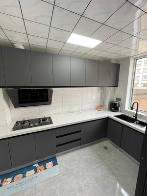 Modern White Flat Panel MFC Melamine Customized Kitchen Cabinets