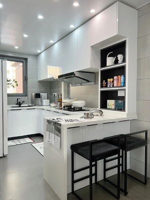 MDF Natural Wood Grain Melamine Kitchen Cabinets For Apartment