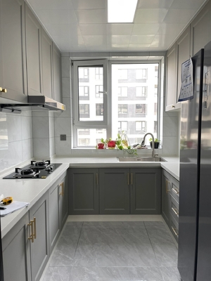 MDF Natural Wood Grain Melamine Kitchen Cabinets For Apartment