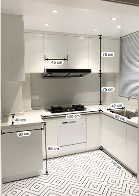 Wood Grain Laminate And White Finish Color Mixed Kitchen Cabinet