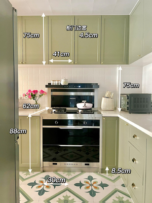 Wood Grain Laminate And White Finish Color Mixed Kitchen Cabinet