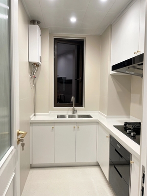 Oak Woodgrain Finish Waterproof Particle Board Kitchen Cabinet For Villa