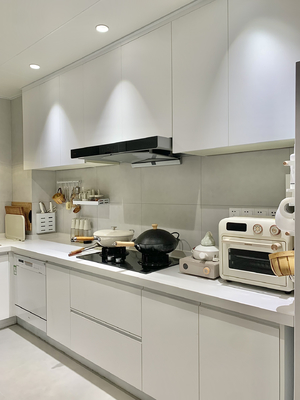 Walnut Woodgrain Anti-Fingerprint Eco-Certified Particle Board Kitchen Cabinet