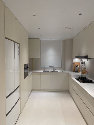 Walnut Woodgrain Anti-Fingerprint Eco-Certified Particle Board Kitchen Cabinet