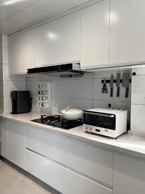 Matte Anti-Scratch Lacquered Hygienic Kitchen Cabinet With Gallery Lighting