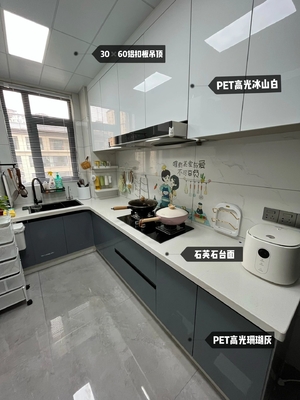 Apartment High Glossy Lacquer Doors Free Handles Modern Kitchen Furniture