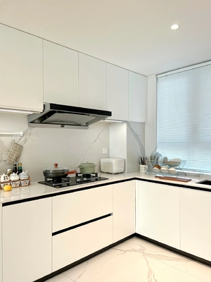 Modern High Gloss Kitchen Cabinets Featuring Elegant Stainless Steel Hardware
