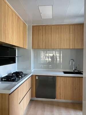 Melamine Kitchen Cabinet with Aluminum Handle & Quartz Countertop