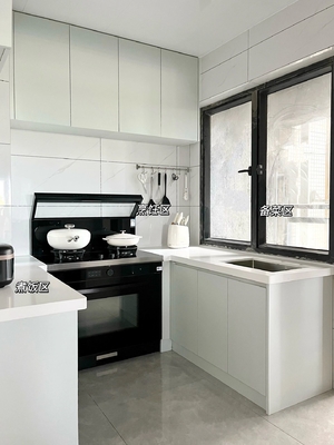 L Shape Melamine Kitchen Cabinet with Quartz Countertop